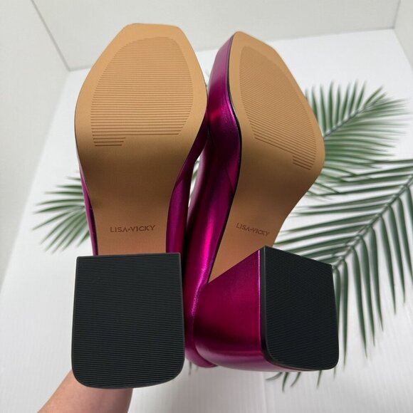 Lisa Vicky Shoes Womens Size 9 Platform Mary Jane Heels NOTICE-V Raspberry Metal - Picture 2 of 12